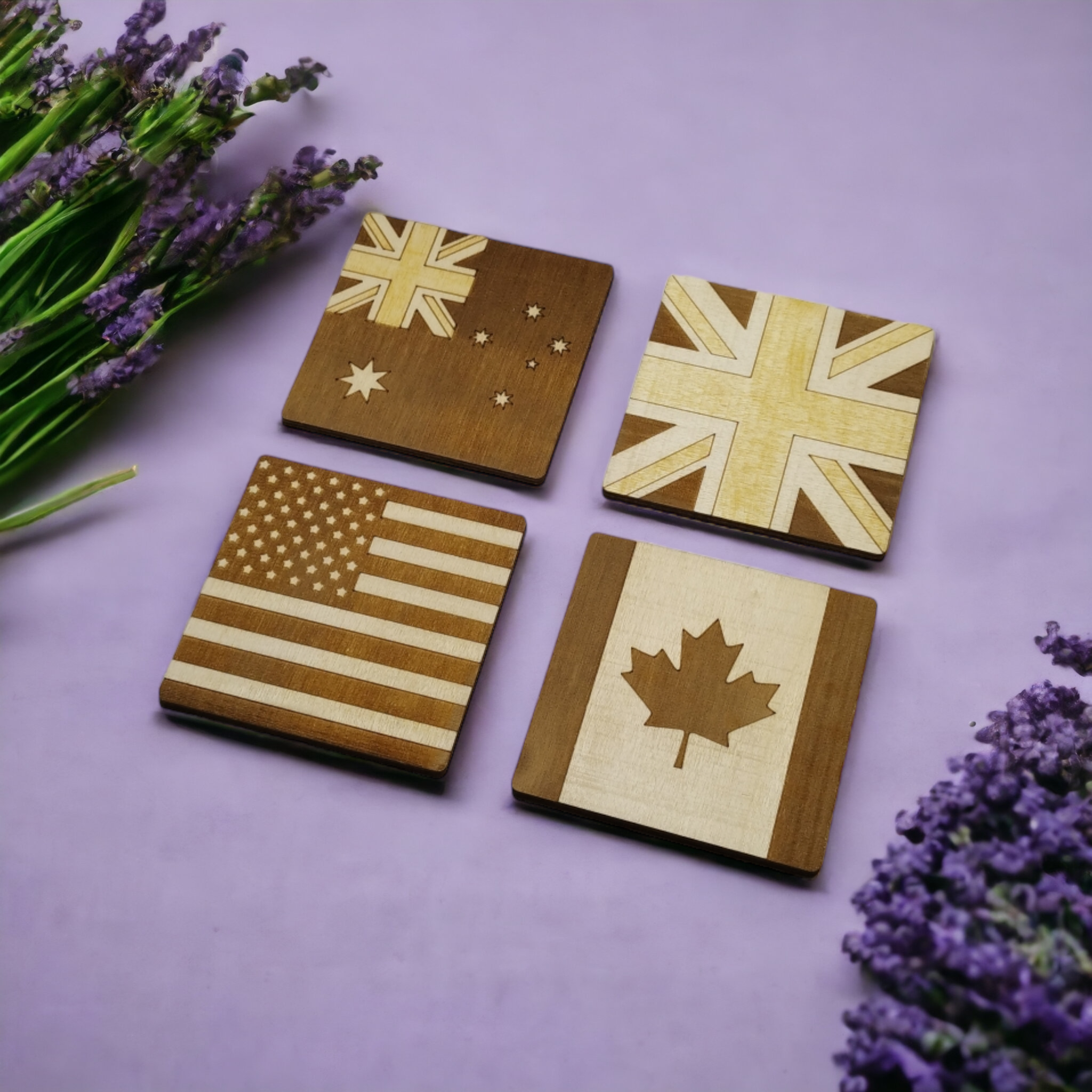 Flags Wooden Coasters - Handmade Gift - Housewarming - Wood Kitchenware