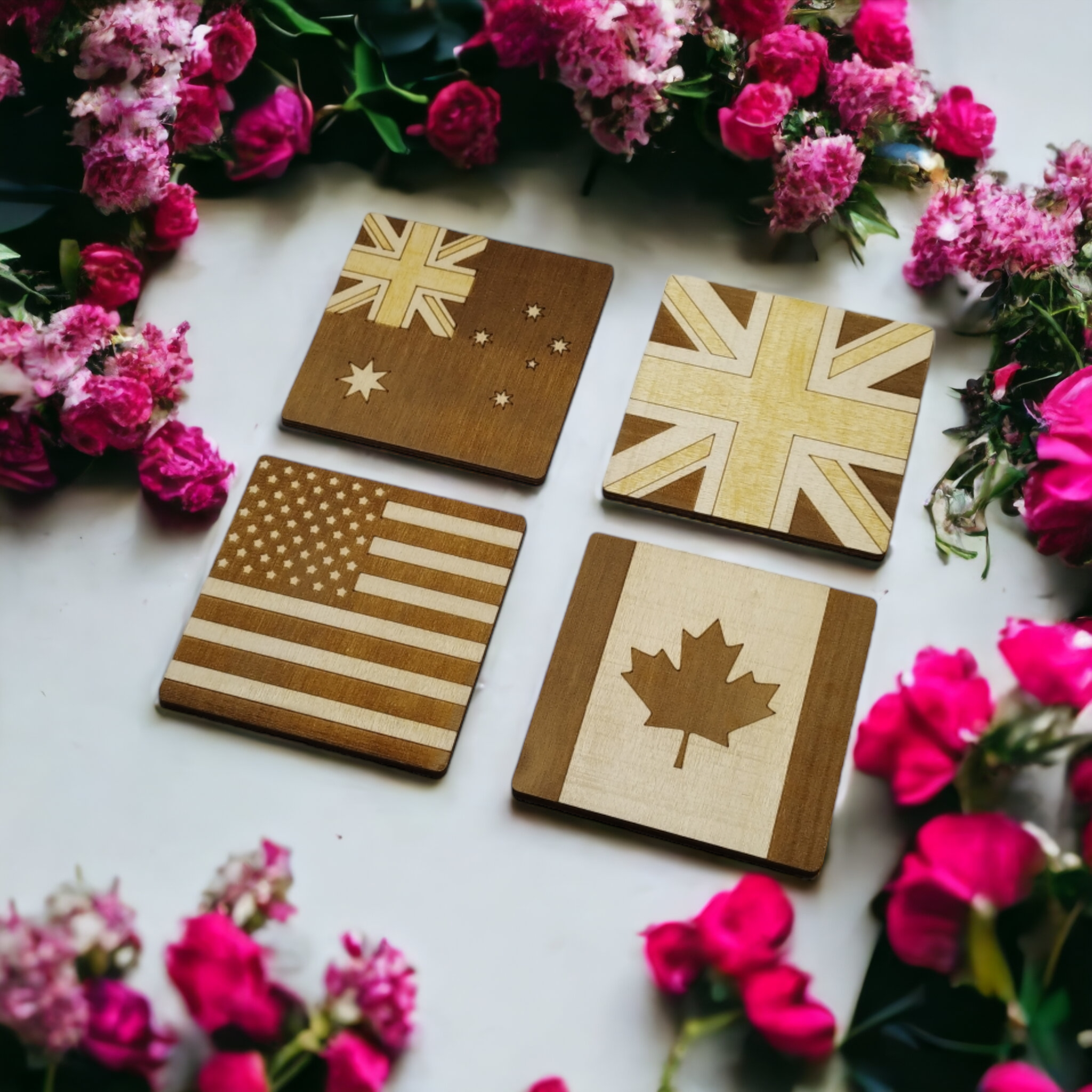 Flags Wooden Coasters - Handmade Gift - Housewarming - Wood Kitchenware