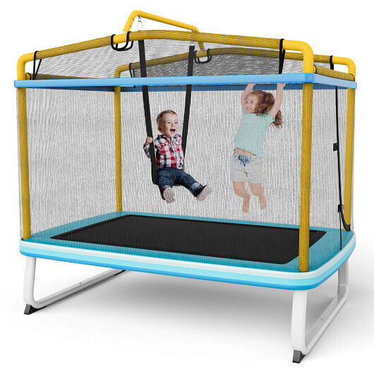 6 Feet Rectangle Trampoline with Swing Horizontal Bar and Safety Net-Orange