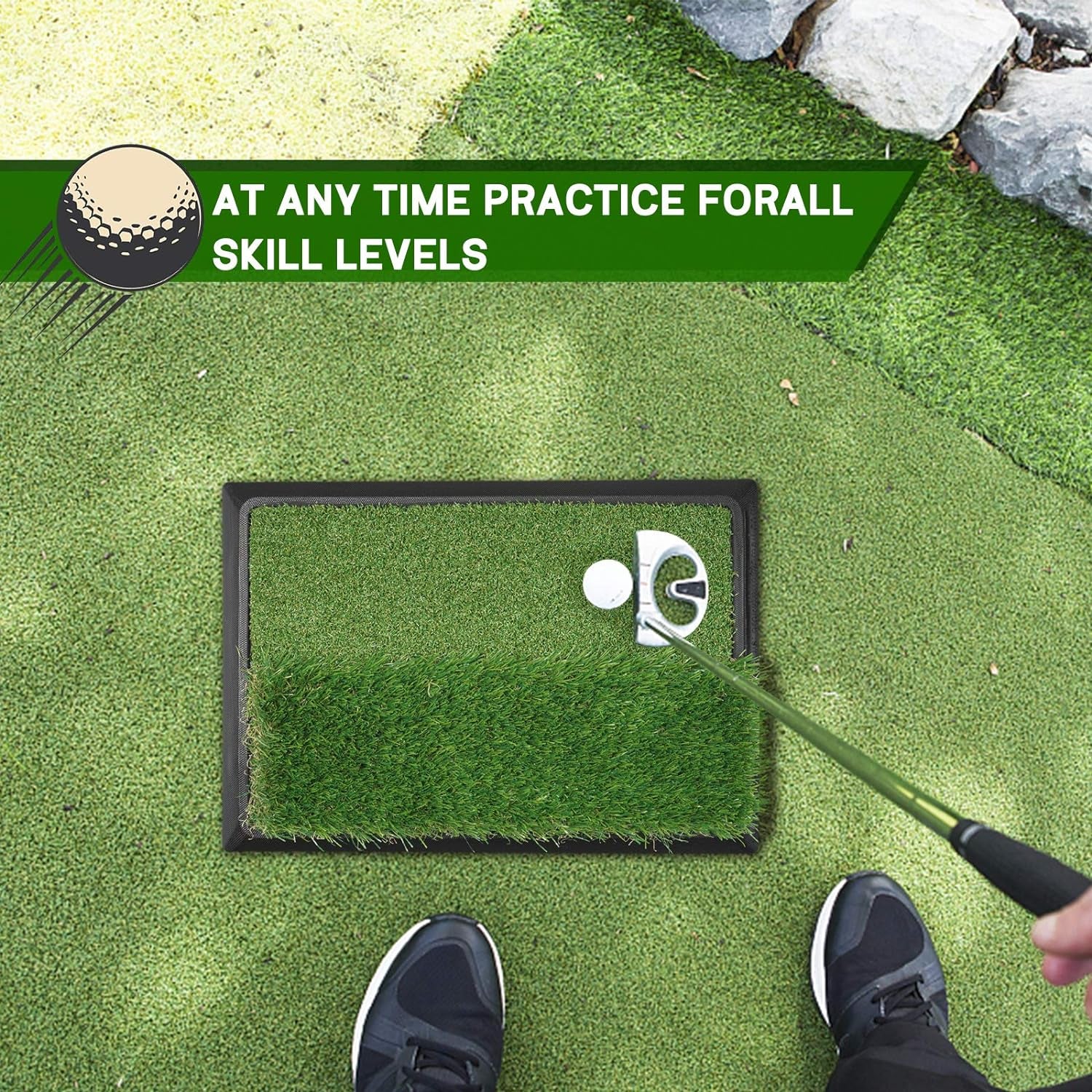 Golf Hitting Mat, Golf Mats for Home Use - Heavy Duty Rubber Base Golf Putting Green, Mini Golf Practice Training Aid - Premium Turf for Indoor and Outdoor, Golf Accessories Golf Gift for Men